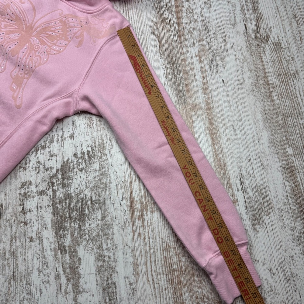 VTG Y2K Arizona Jean Co Pink Butterfly Rhinestone Hoodie Pullover Girls XL 16 - Picture 8 of 9